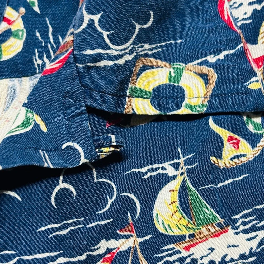 VTG Tommy Hilfiger Camp‎ Shirt 100% Rayon Loop Collar Sailing Nautical Mens L